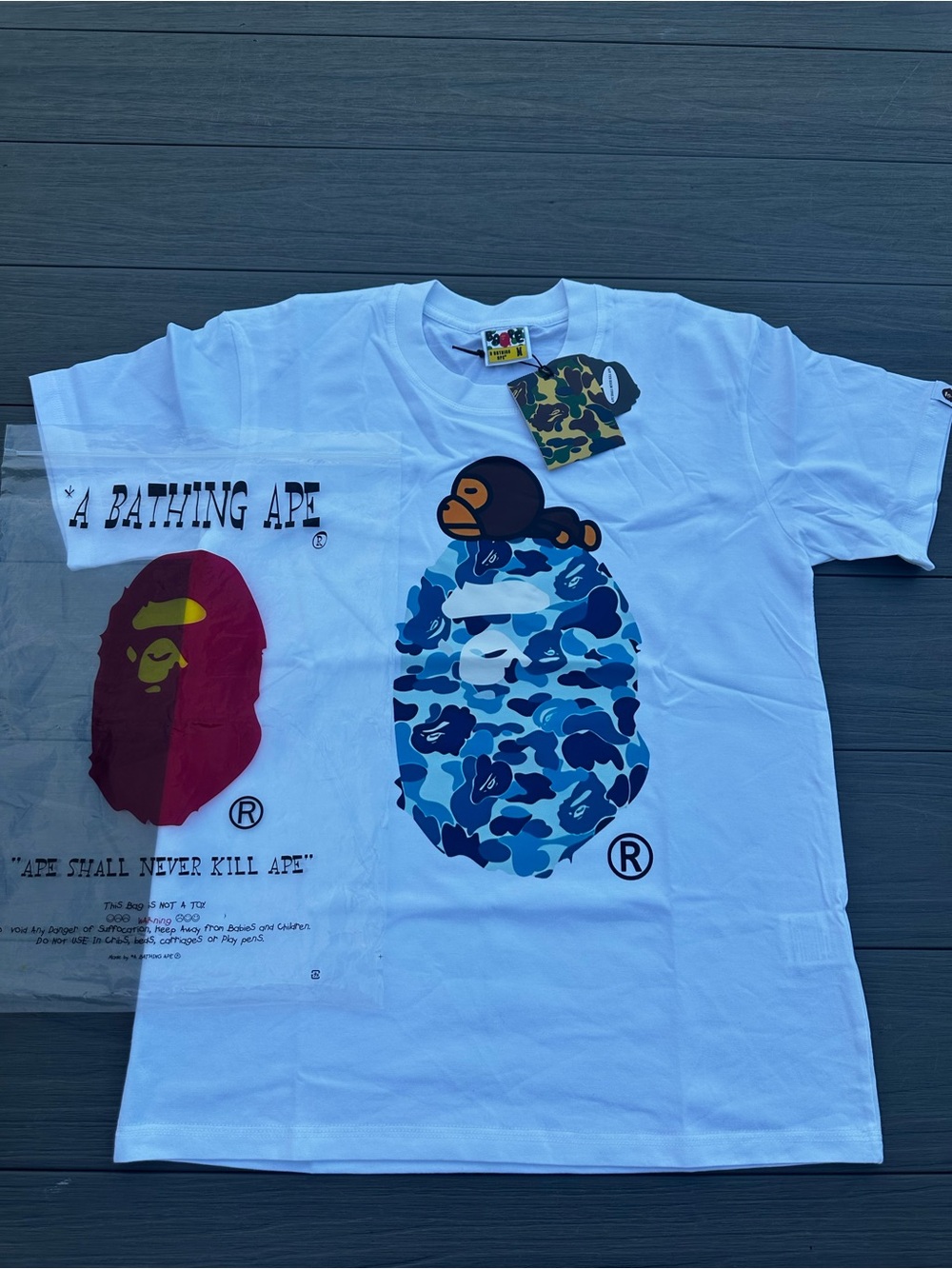 Bape White Blue Camo Ape Head T-Shirt